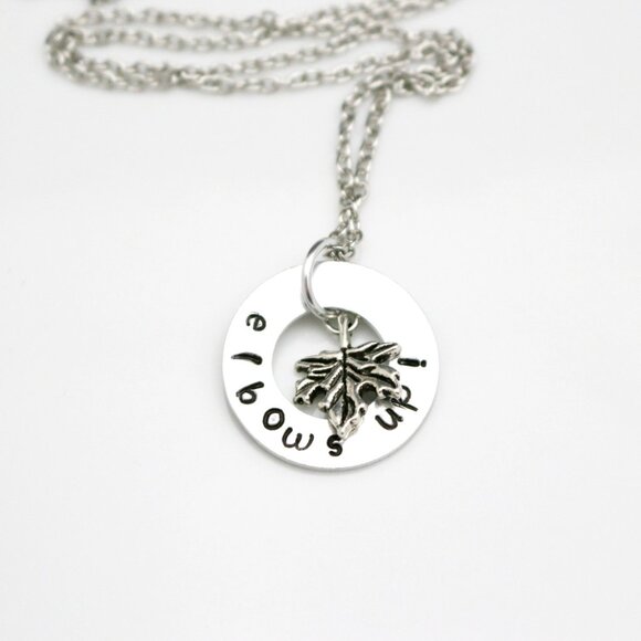Elbows Up! Maple Leaf Hand Stamped Pendant Necklace - Handmade & Hypoallergenic - Picture 9 of 13